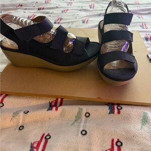 Clarks Navy Wedge Sandals